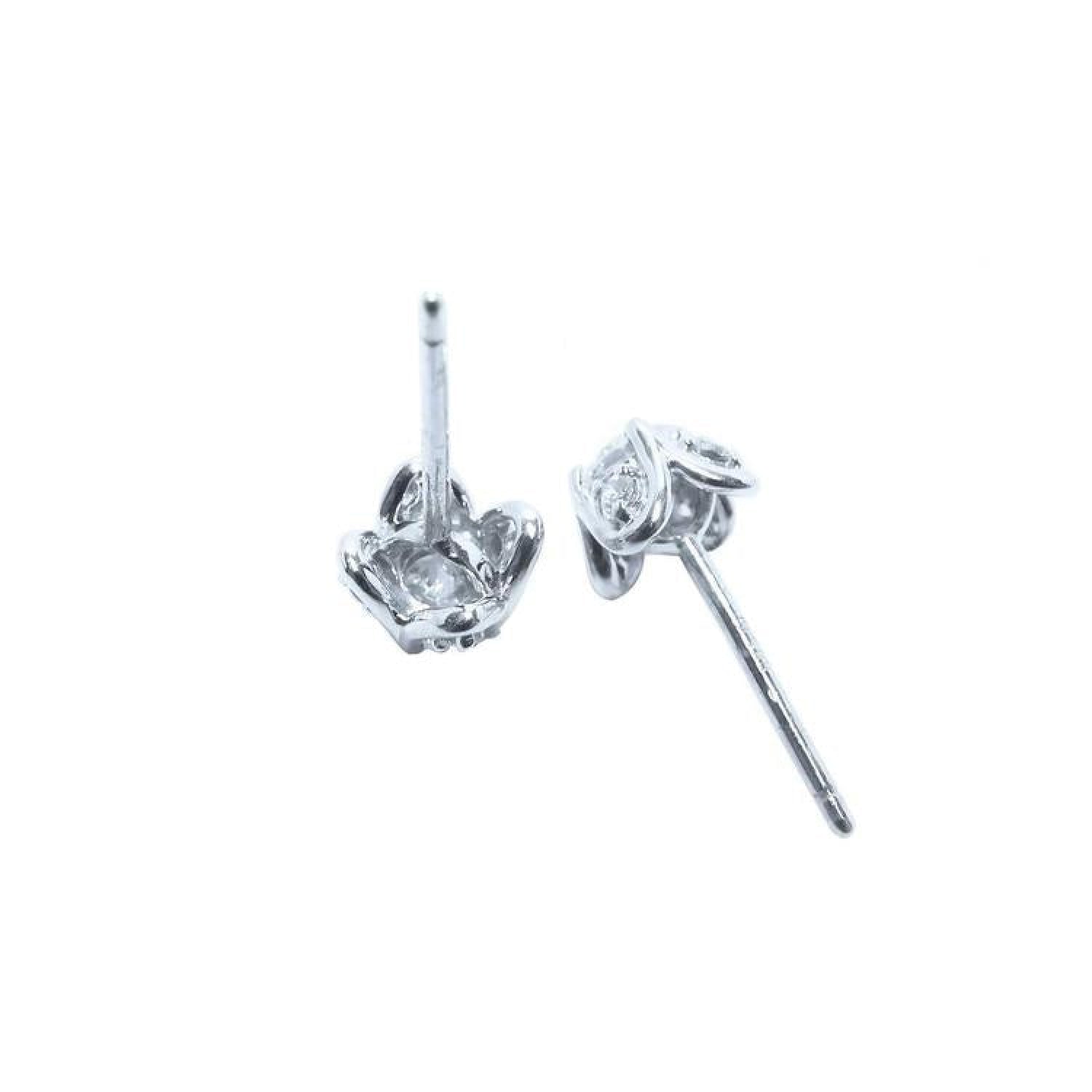 14K white gold tulip natural diamond stud earrings with round-cut diamonds and accent diamond petals.