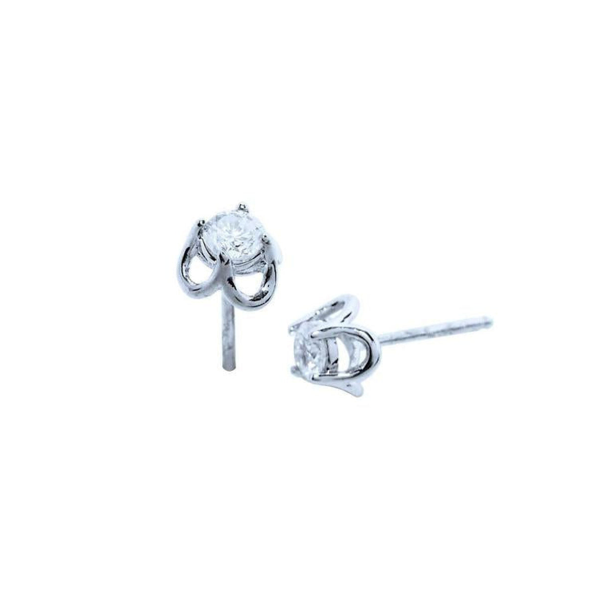 Pair of natural diamond tulip stud earrings in 14K white gold with round cut diamonds.