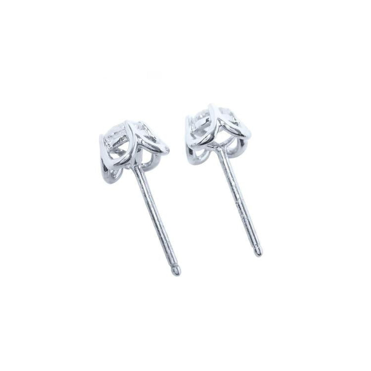 White gold tulip stud earrings with round natural diamonds, four-prong setting.