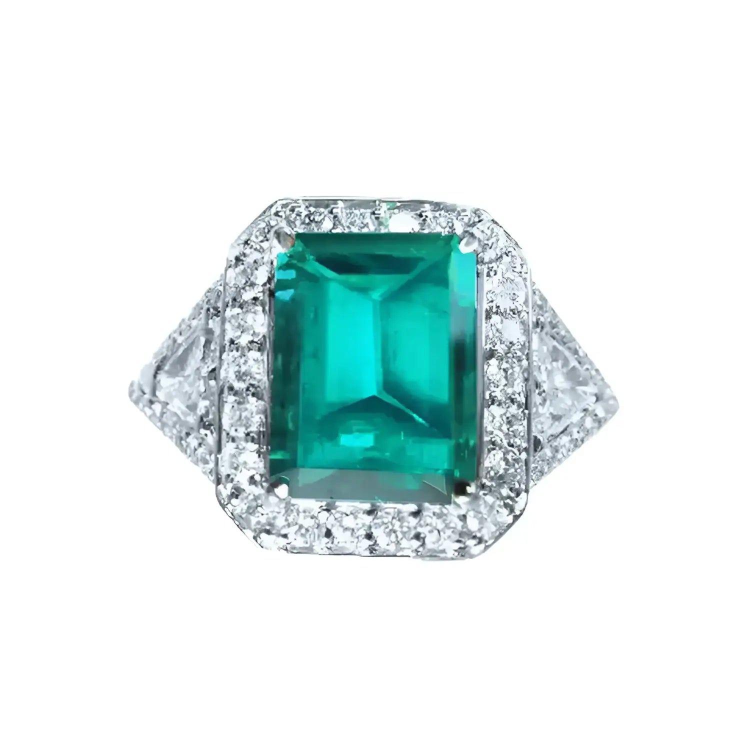 Este anillo para mujer con esmeralda y diamantes naturales está elaborado en oro blanco de 18k