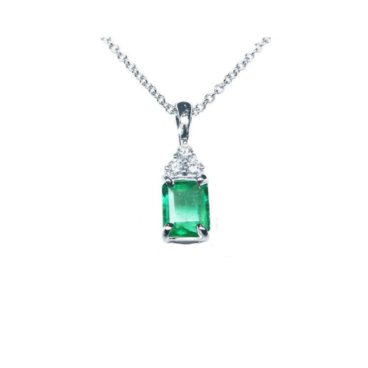 0.27 ct emerald necklace pendant in 14K white gold with a vibrant medium deep green emerald.