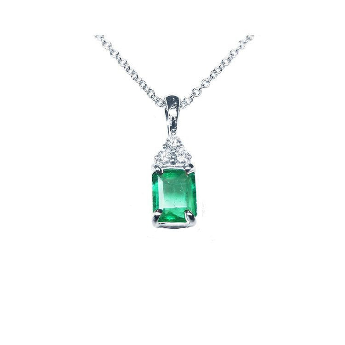 0.27 ct emerald necklace pendant in 14K white gold with a vibrant medium deep green emerald.