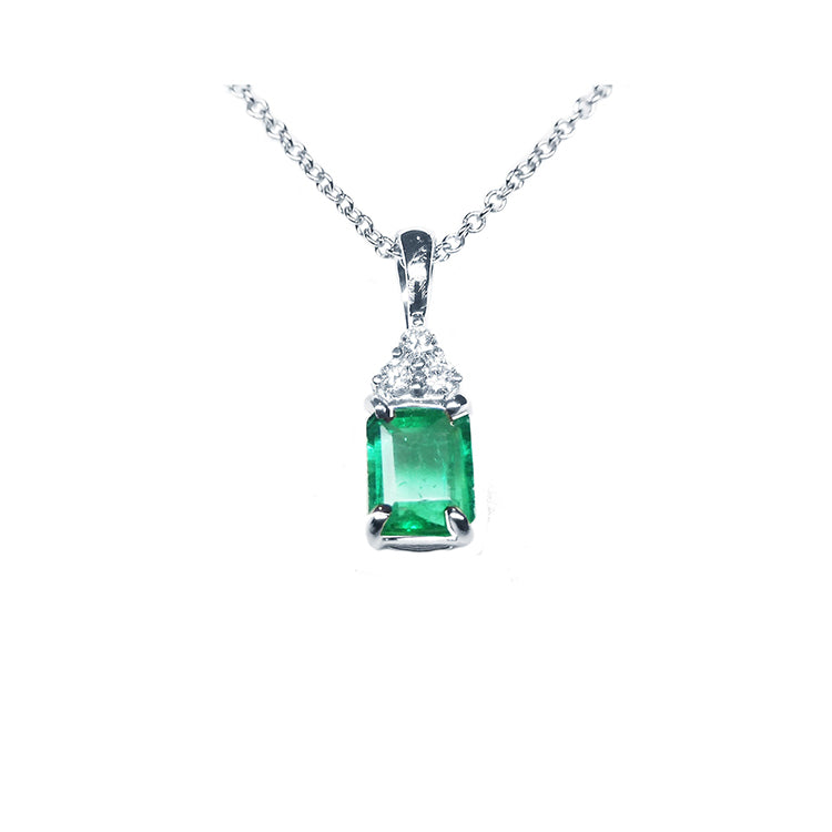 Mother's Day gift Emerald necklace pendant top accent natural diamonds, crafted in 14k white gold chain included