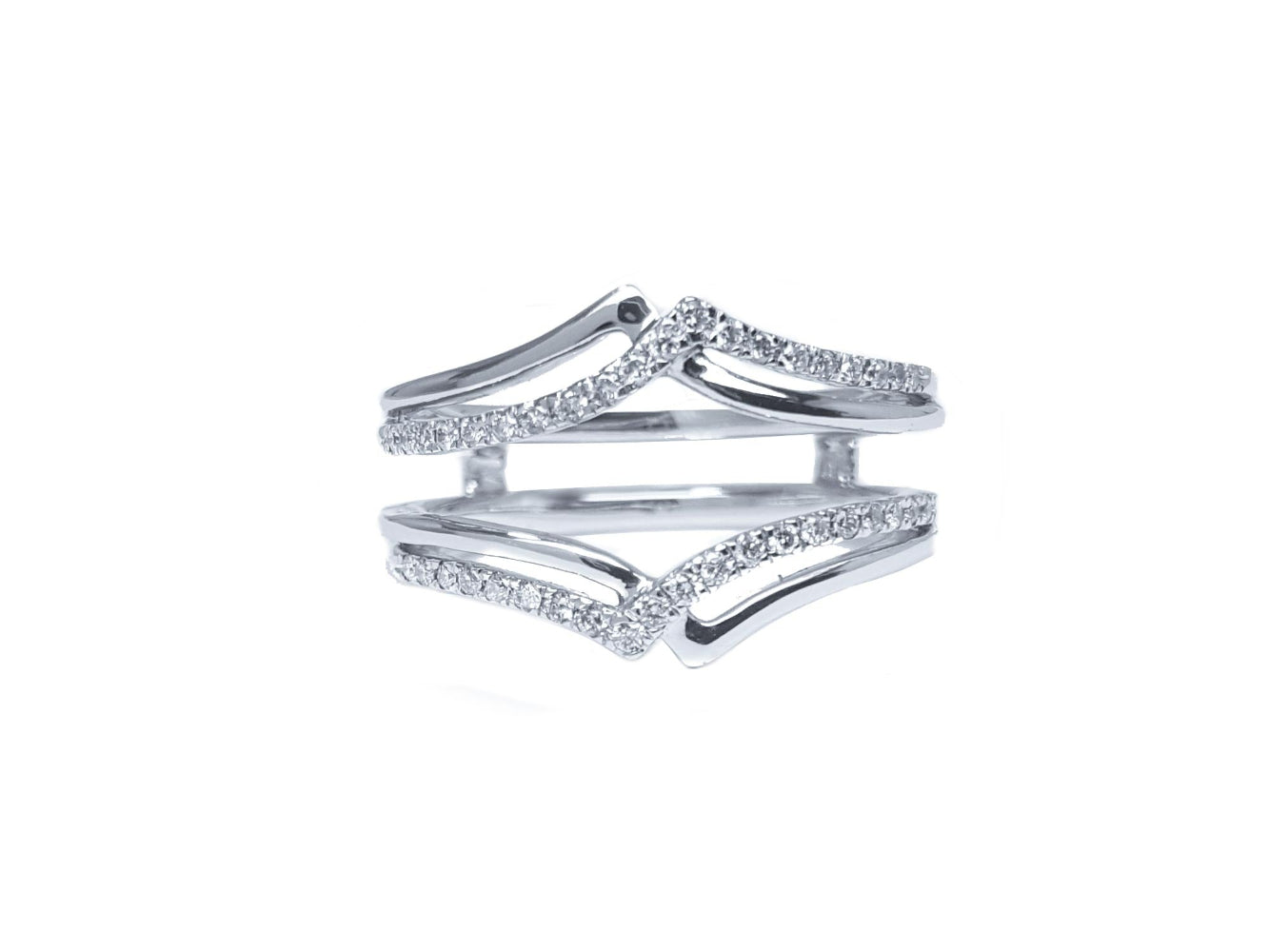 Enhancer ring guard with diamonds in 14k gold on a white background