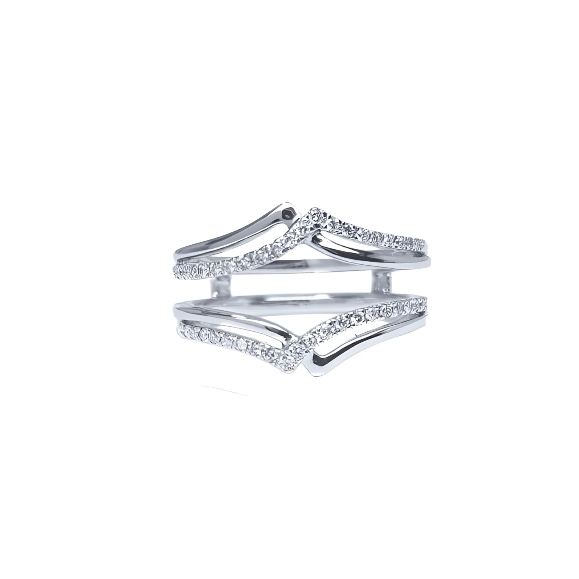 14K white gold diamond ring guard enhancer with double rows of natural diamonds.