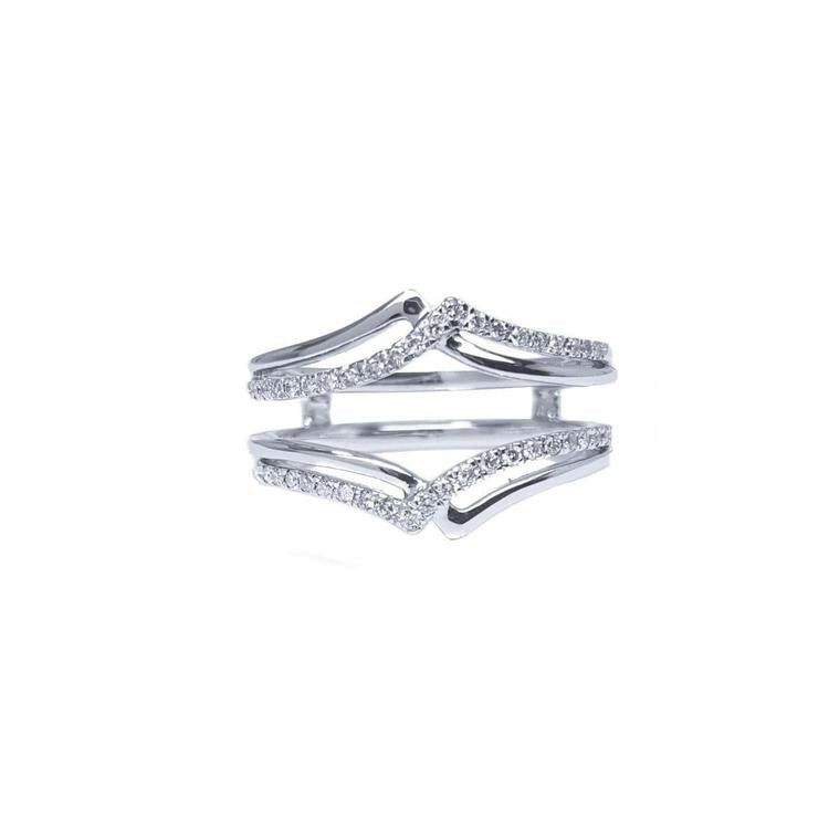 Enhancer ring guard with diamonds in 14k gold on a white background