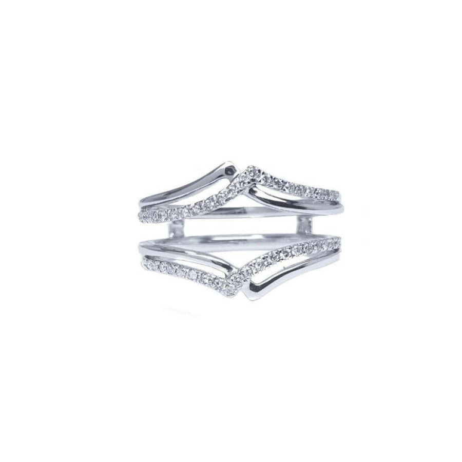 14K white gold diamond ring guard enhancer with double rows of natural diamonds.