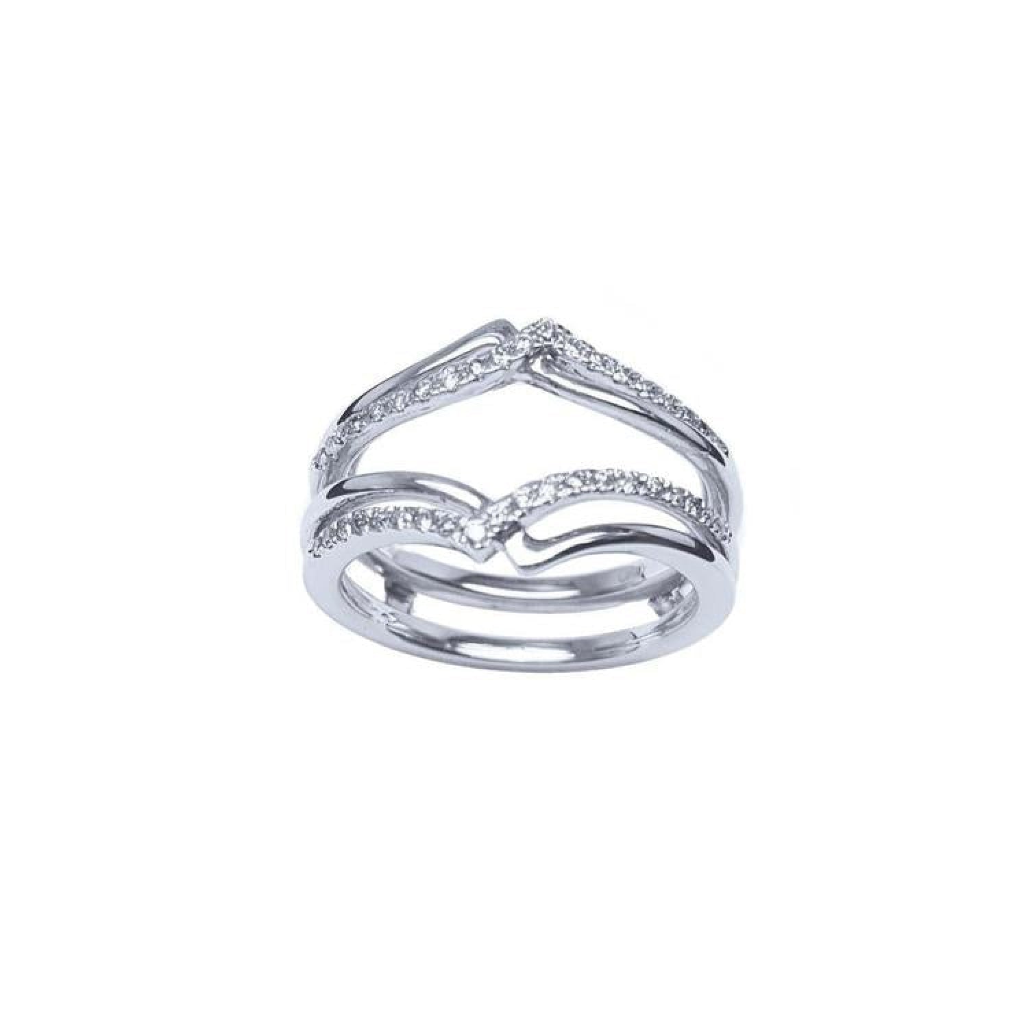 14K white gold diamond ring guard enhancer with double rows of natural diamonds.
