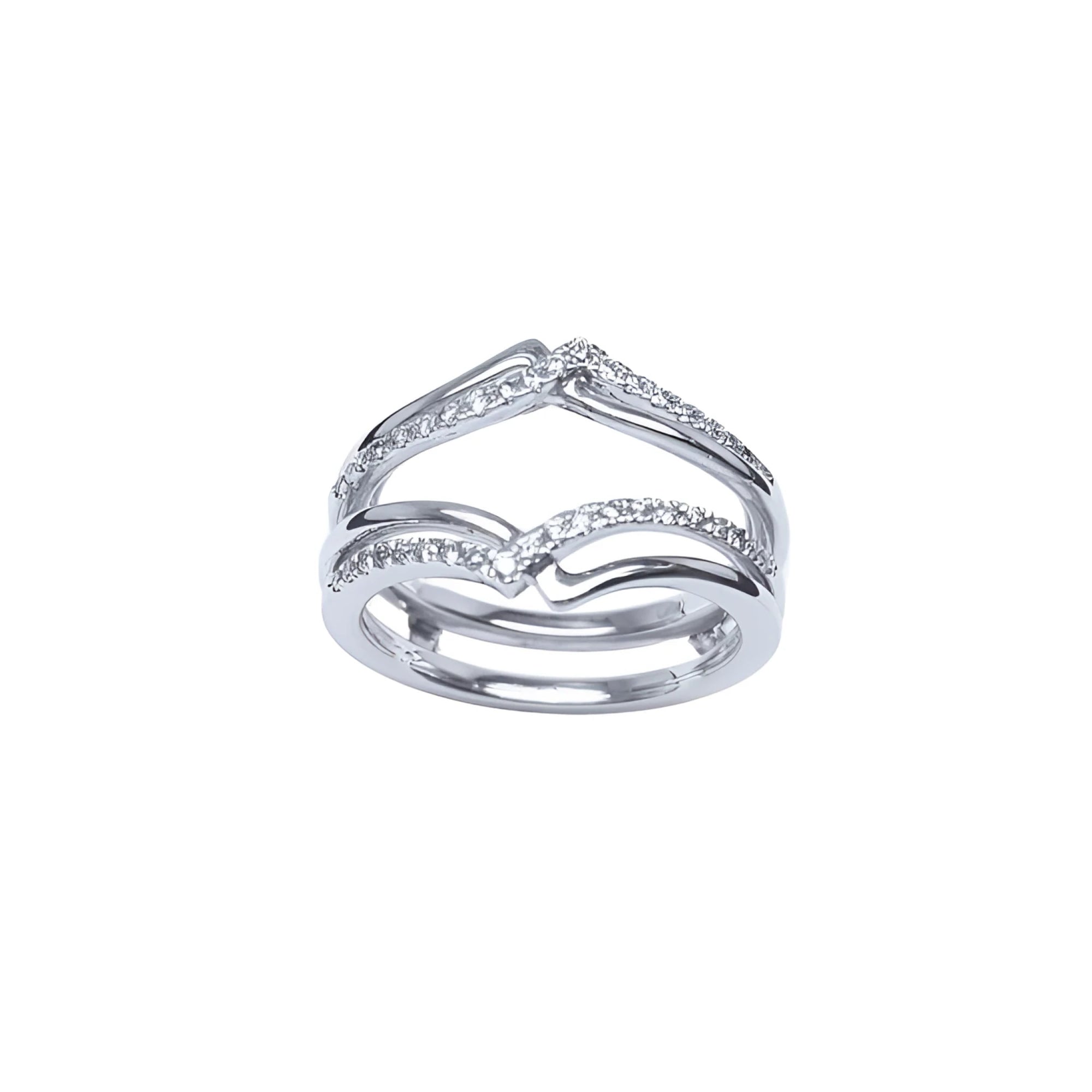 14K white gold diamond ring guard enhancer with double rows of natural diamonds.