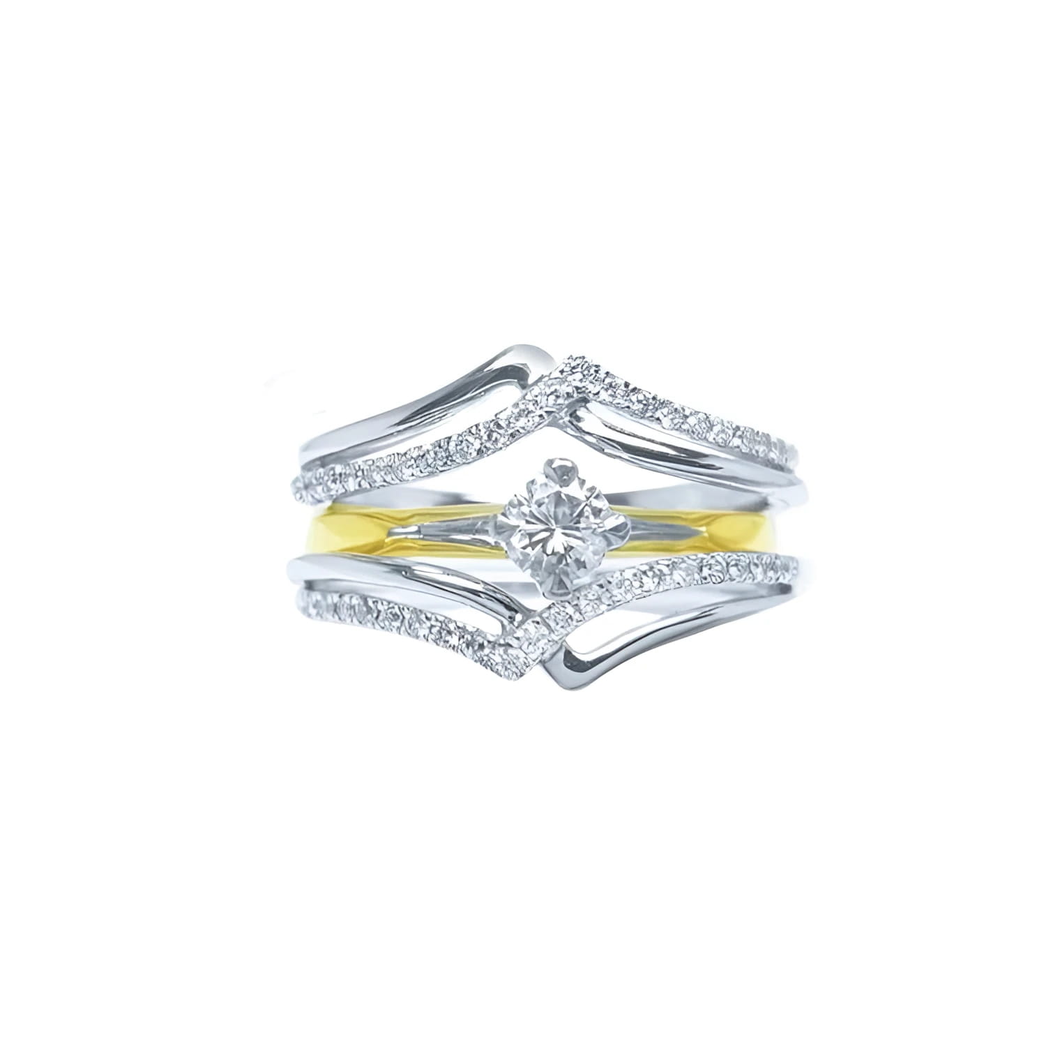 Two intertwined rings, a diamond ring guard enhancer wrapper 14k white gold