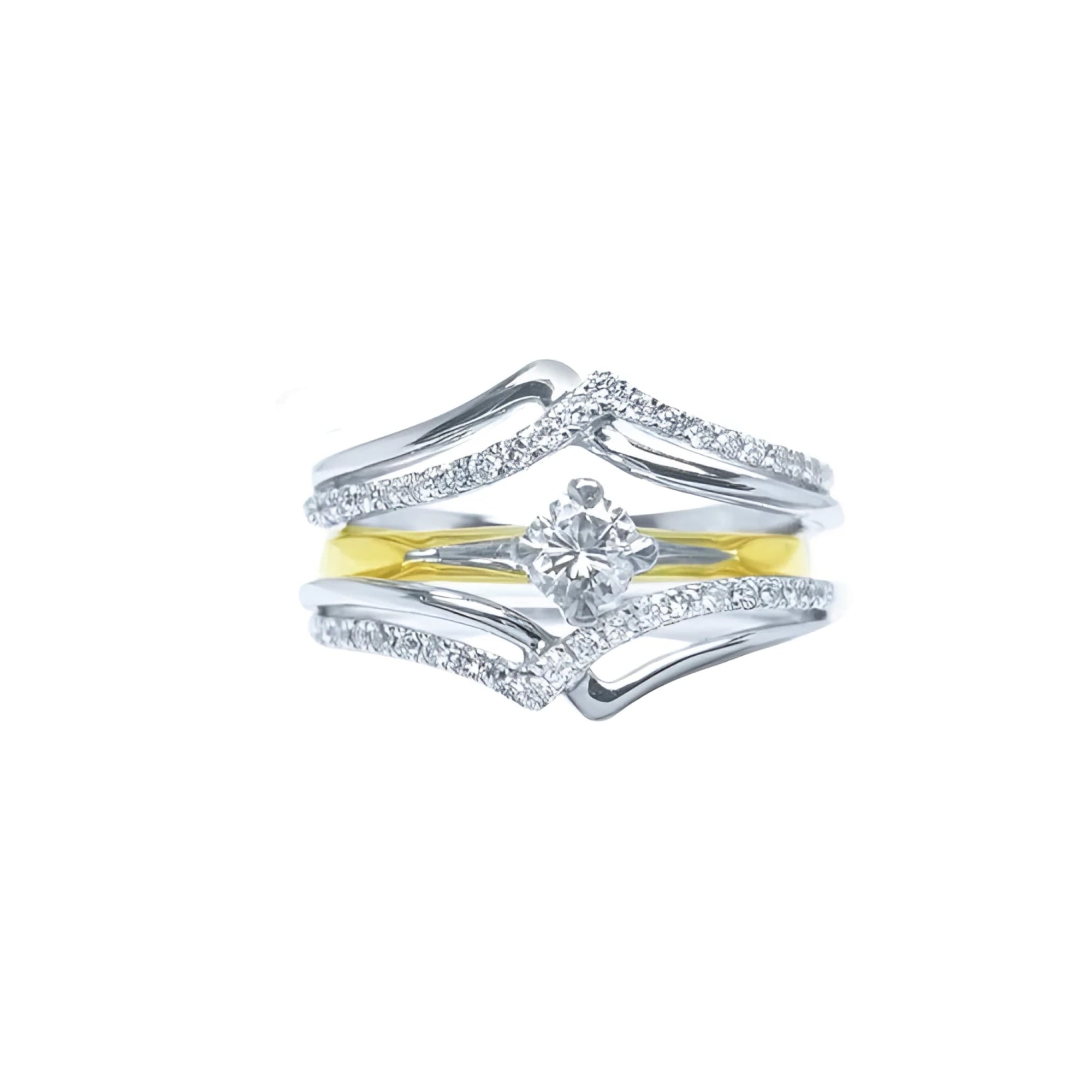 Two intertwined rings, a diamond ring guard enhancer wrapper 14k white gold