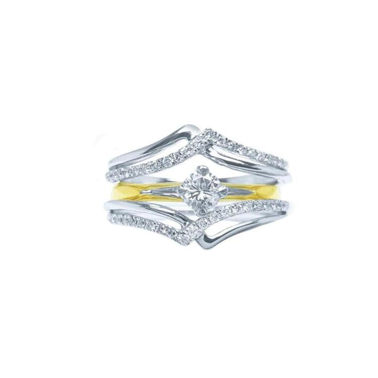 Two intertwined rings, a diamond ring guard enhancer wrapper 14k white gold