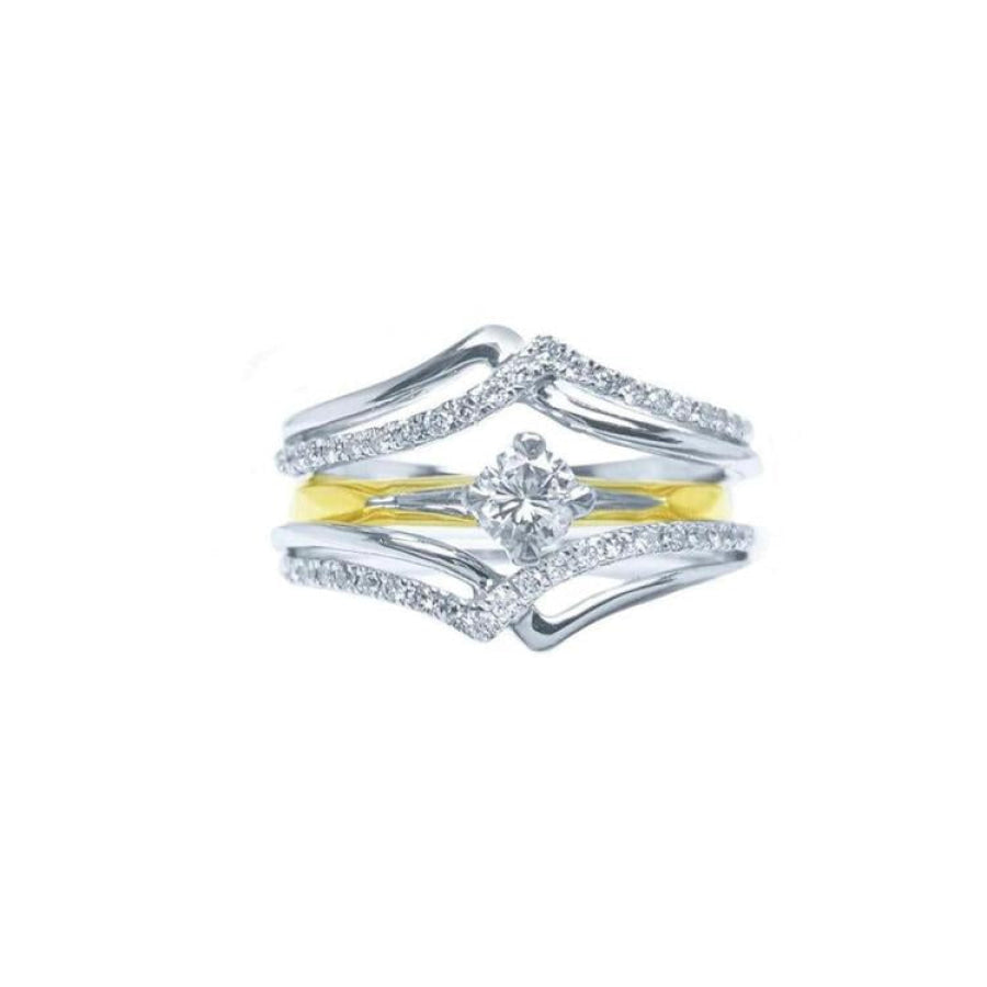 Two intertwined rings, a diamond ring guard enhancer wrapper 14k white gold