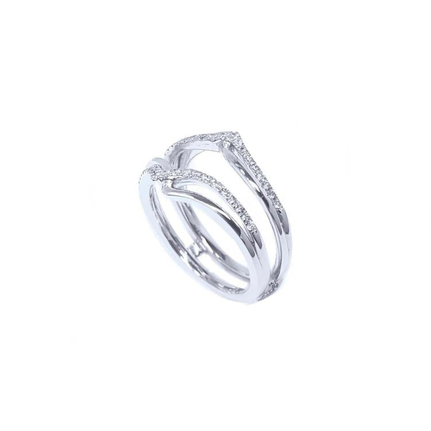 14K white gold diamond ring guard enhancer with double rows of natural diamonds.