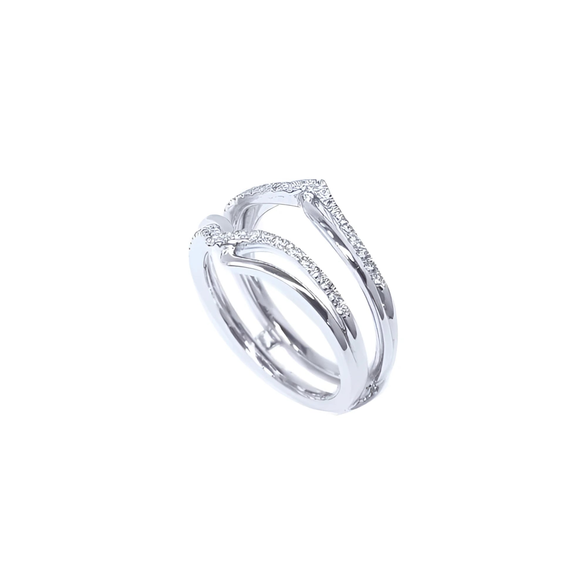 14K white gold diamond ring guard enhancer with double rows of natural diamonds.