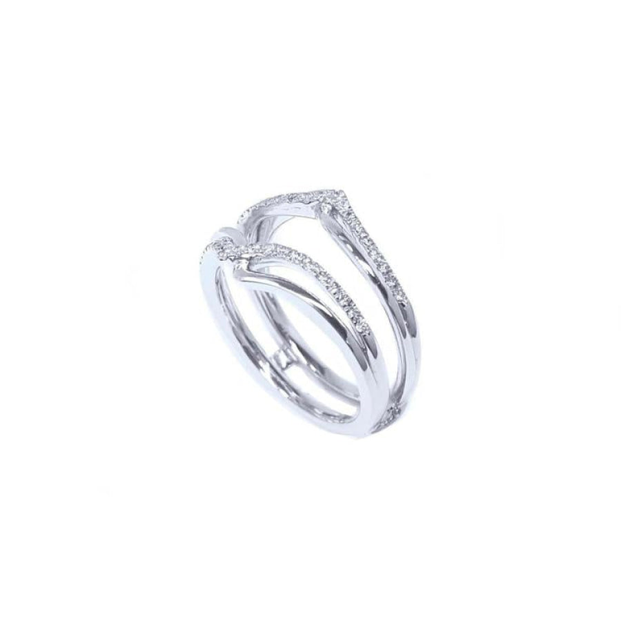 14K white gold diamond ring guard enhancer with double rows of natural diamonds.