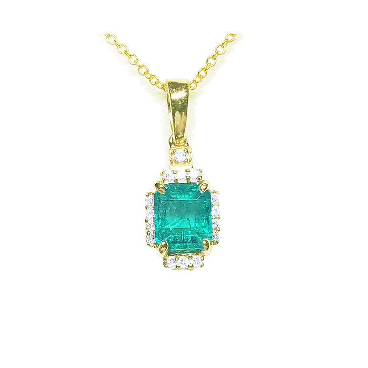 For girls' Natural Colombian emerald and diamonds necklace emeral-cut crafted in 14k yellow gold