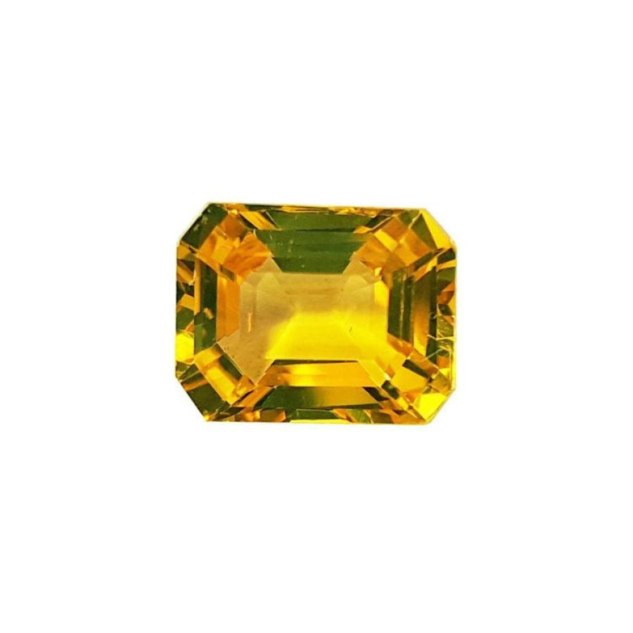 3.75 ct. loose yellow sapphire emerald cut from Sri Lanka, exhibiting a vivid and clear intense yellow hue.