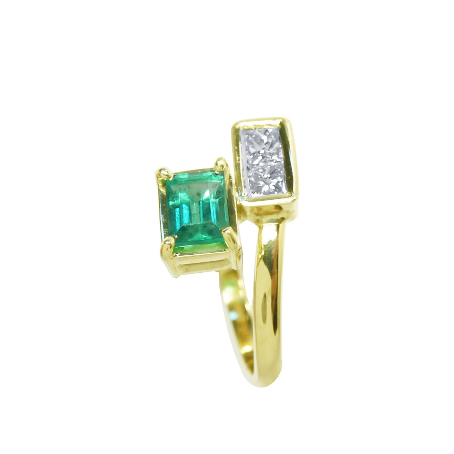 You and Me Emerald Diamond Engagement Ring 18K Gold
