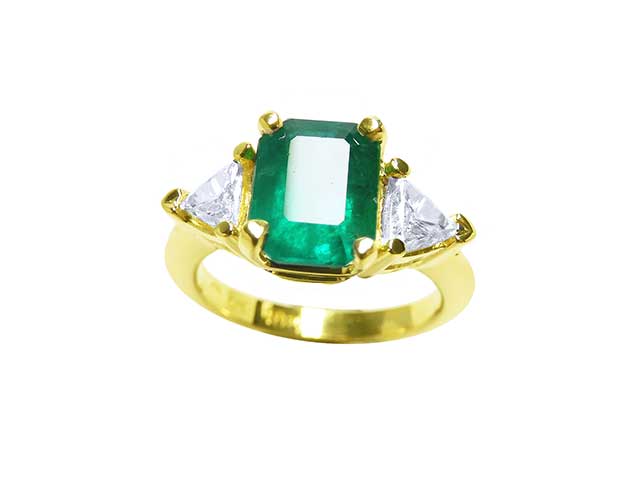 Emerald Ring with Trillion Side Diamonds